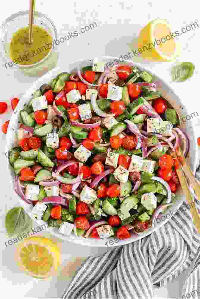 A Seafood Greek Salad With Tomatoes, Cucumbers, Onions, Olives, Feta Cheese, And Seafood Greek Salad Recipes: THE TOP Greek Salad Recipes: Delicious Mouth Watering And Extraordinary Must Eat Salad Recipes Before You Die